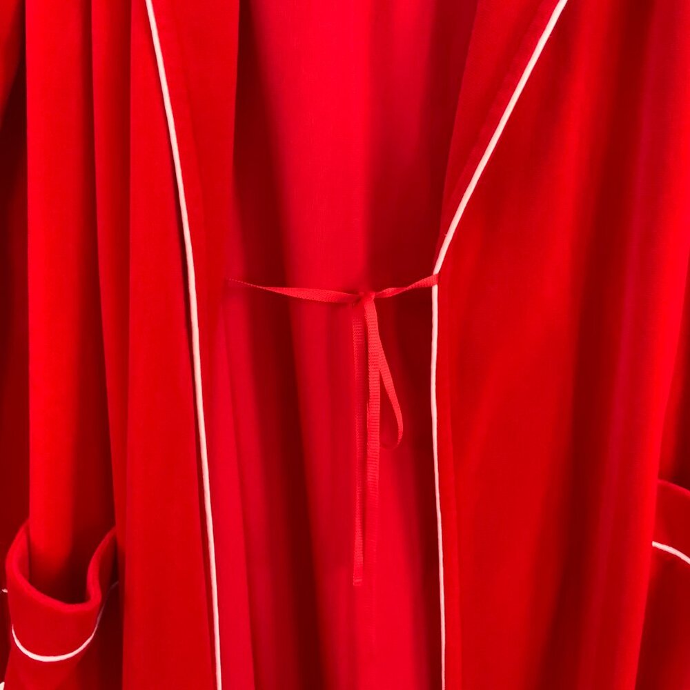 Vintage 80s Pierre Cardin Red Maxi Robe With White Piping Sz M - Picture 13 of 16